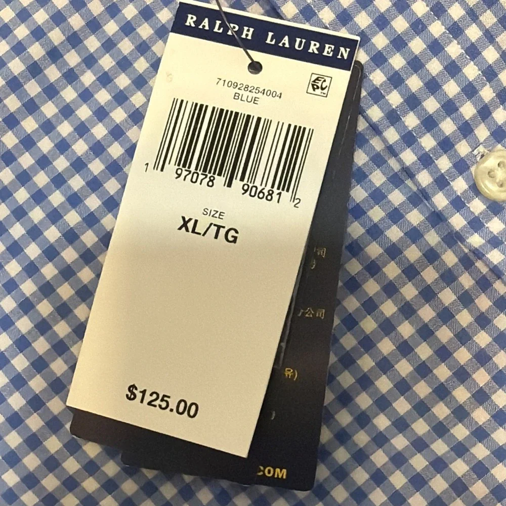 Polo Ralph Lauren Men's Slim Fit Blue Plaid Performance Shirt Size XL